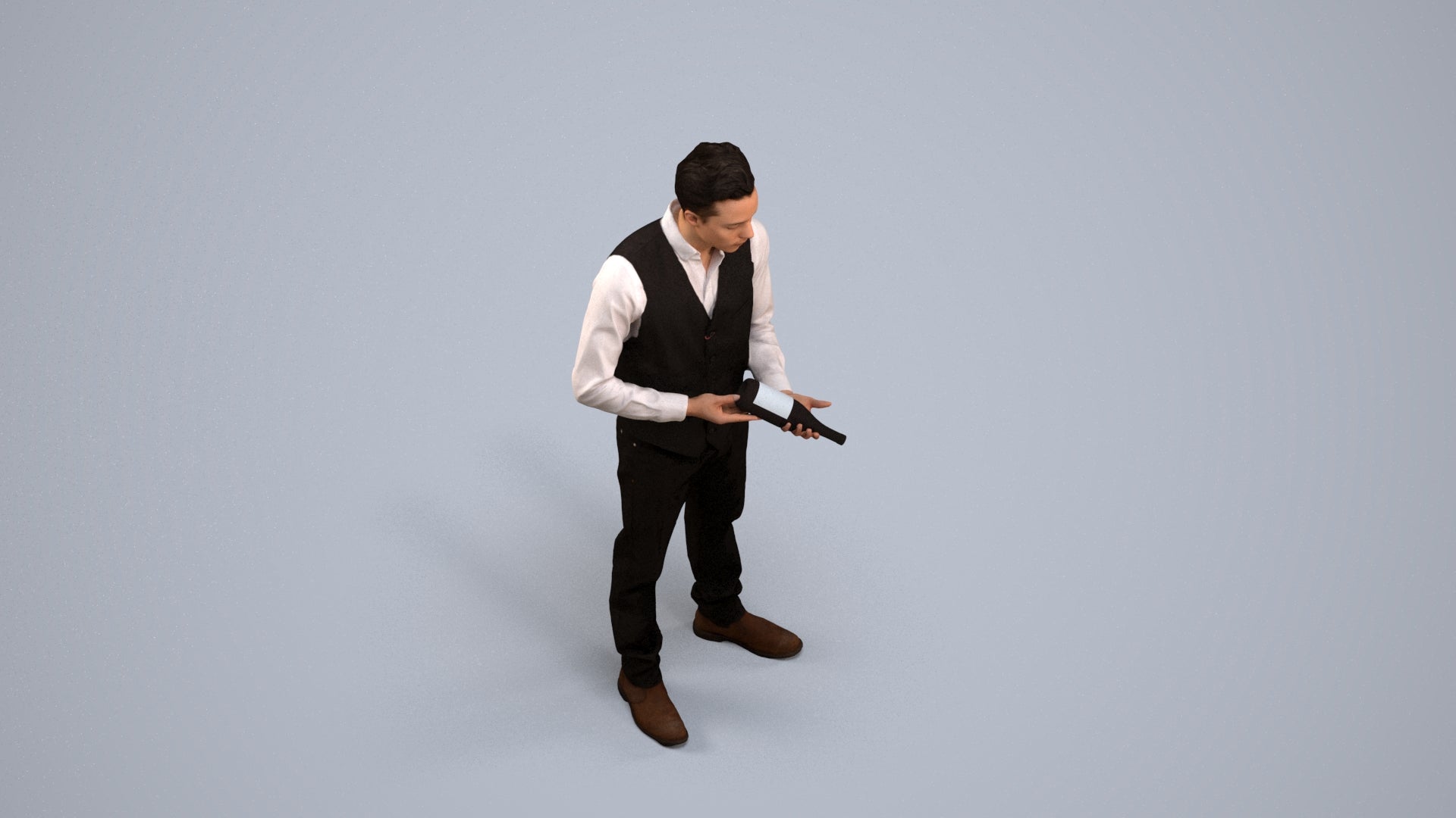 3D human model man hospitality, photogrammetry scanned person for archviz, back view render