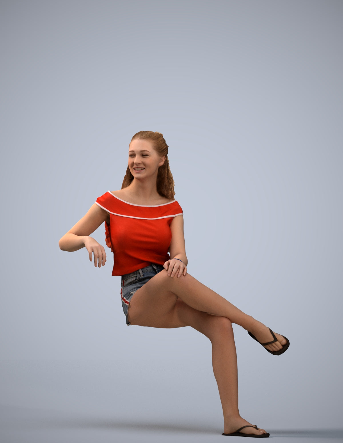 3D people model girl casual sitting, scanned human for 3ds Max rendering