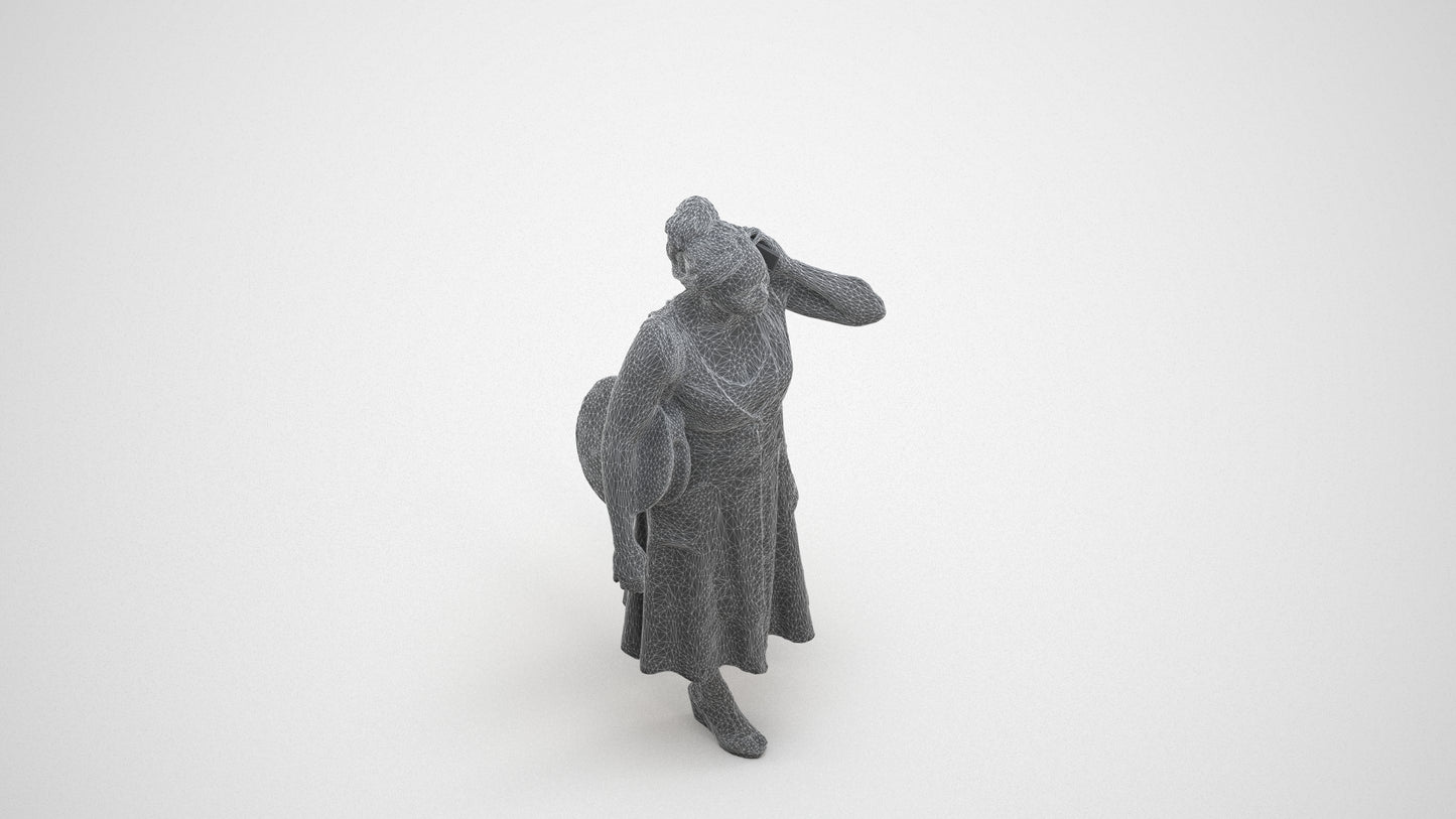 photogrammetry 3D woman casual walking, realistic human model archviz FBX, wireframe three-quarter view