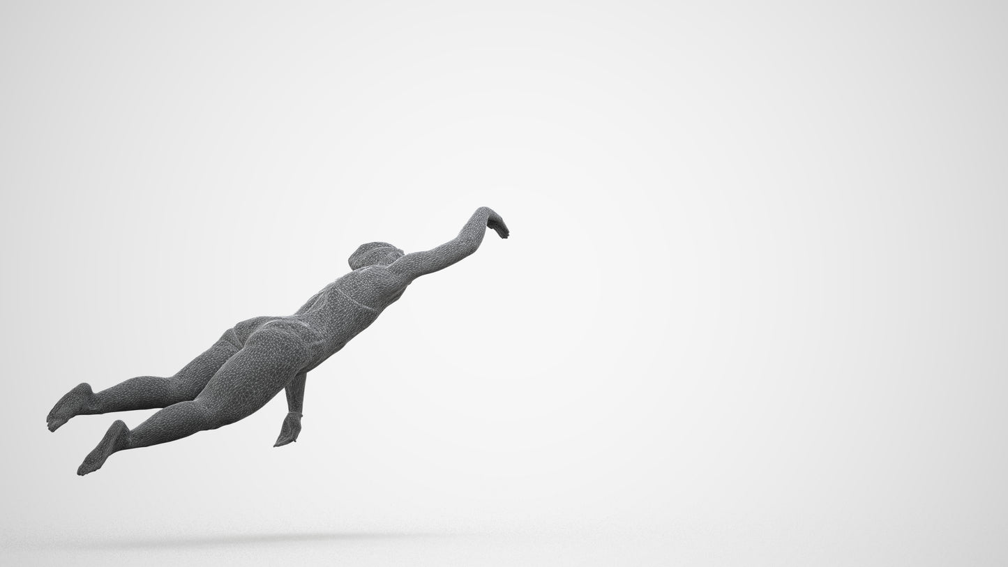 3D human model woman sport pool, photogrammetry scanned person for archviz, wireframe side view