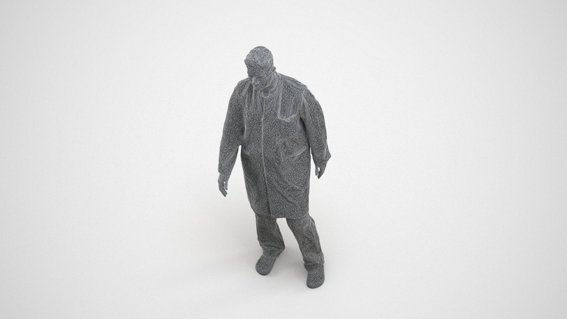 3D people model man medical, scanned human for 3ds Max rendering, wireframe three-quarter view