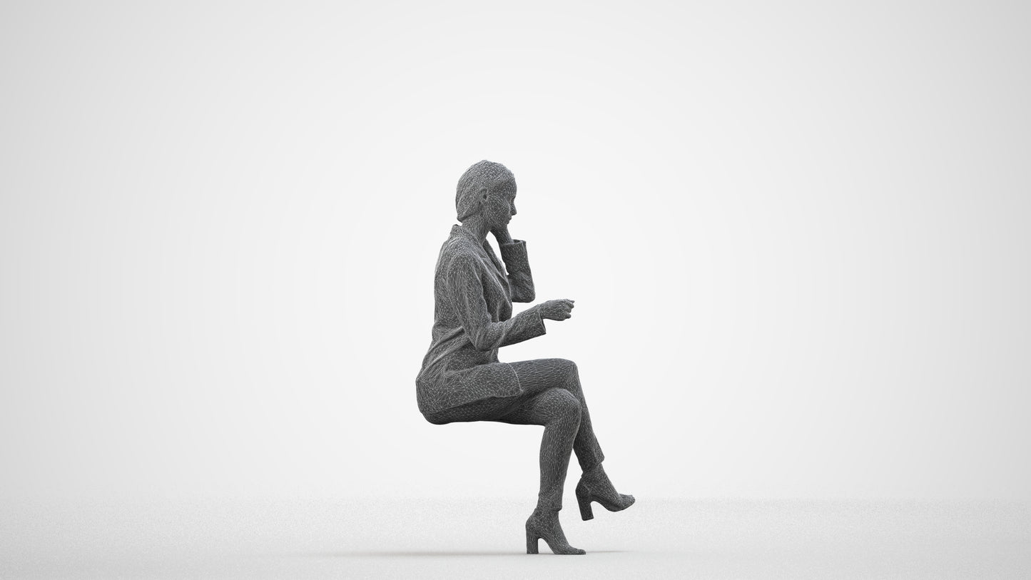 3D scanned woman business, photorealistic archviz people for Enscape and SketchUp, wireframe side view