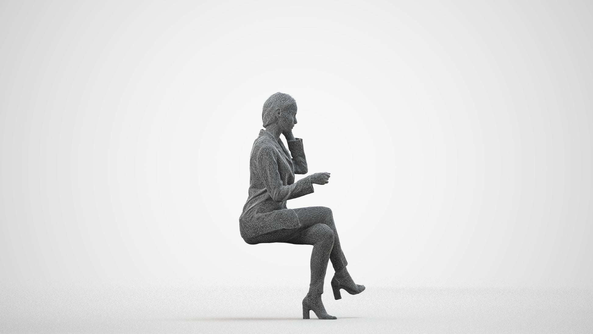 3D scanned woman business, photorealistic archviz people for Enscape and SketchUp, wireframe side view