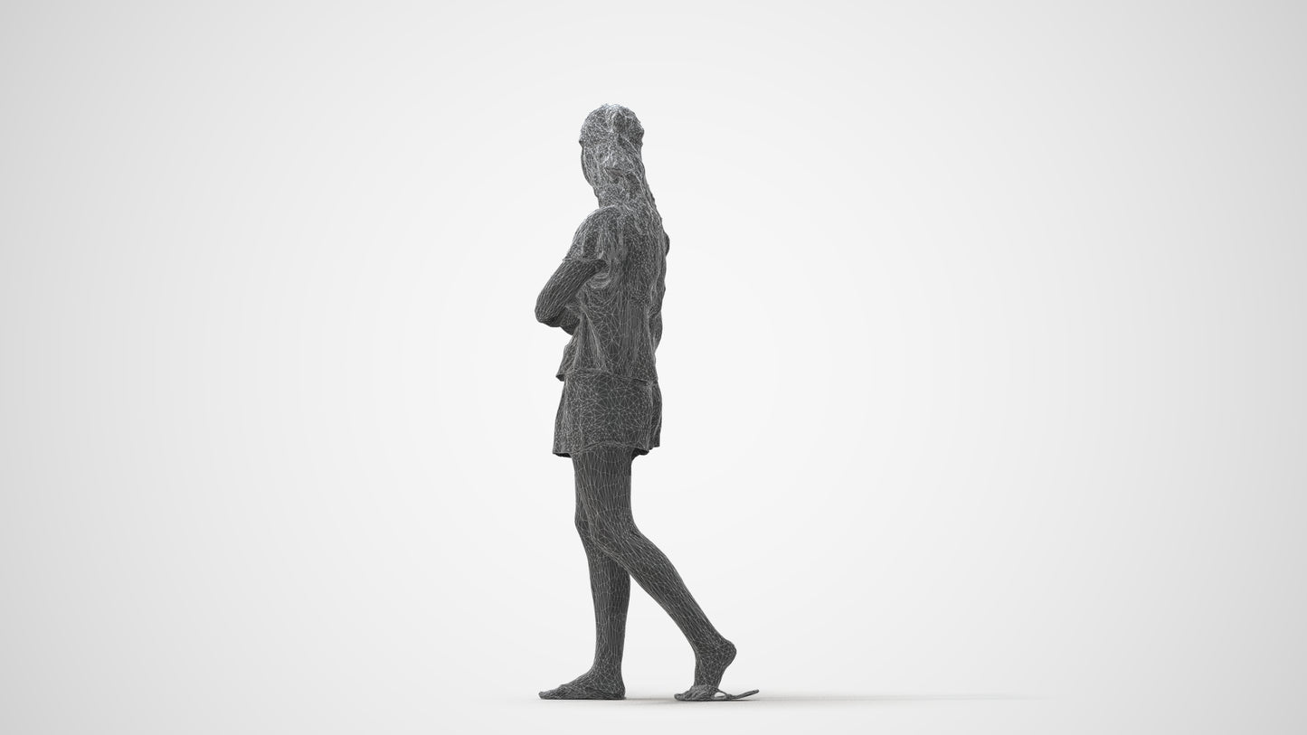 3D people model woman casual walking, scanned human for 3ds Max rendering, square thumbnail