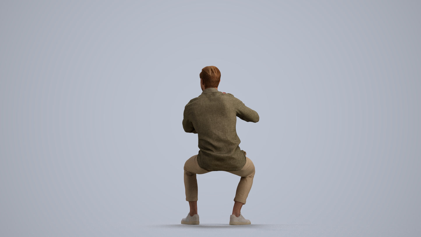 realistic 3D human man casual sitting, archviz people FBX OBJ for Blender, front view render