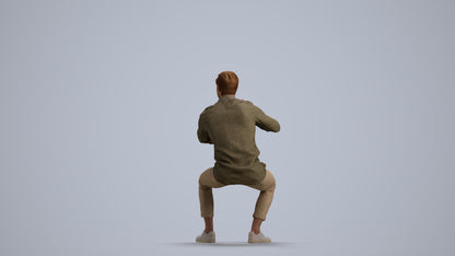 realistic 3D human man casual sitting, archviz people FBX OBJ for Blender, front view render