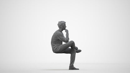 3D people model man casual sitting, scanned human for 3ds Max rendering, wireframe side view