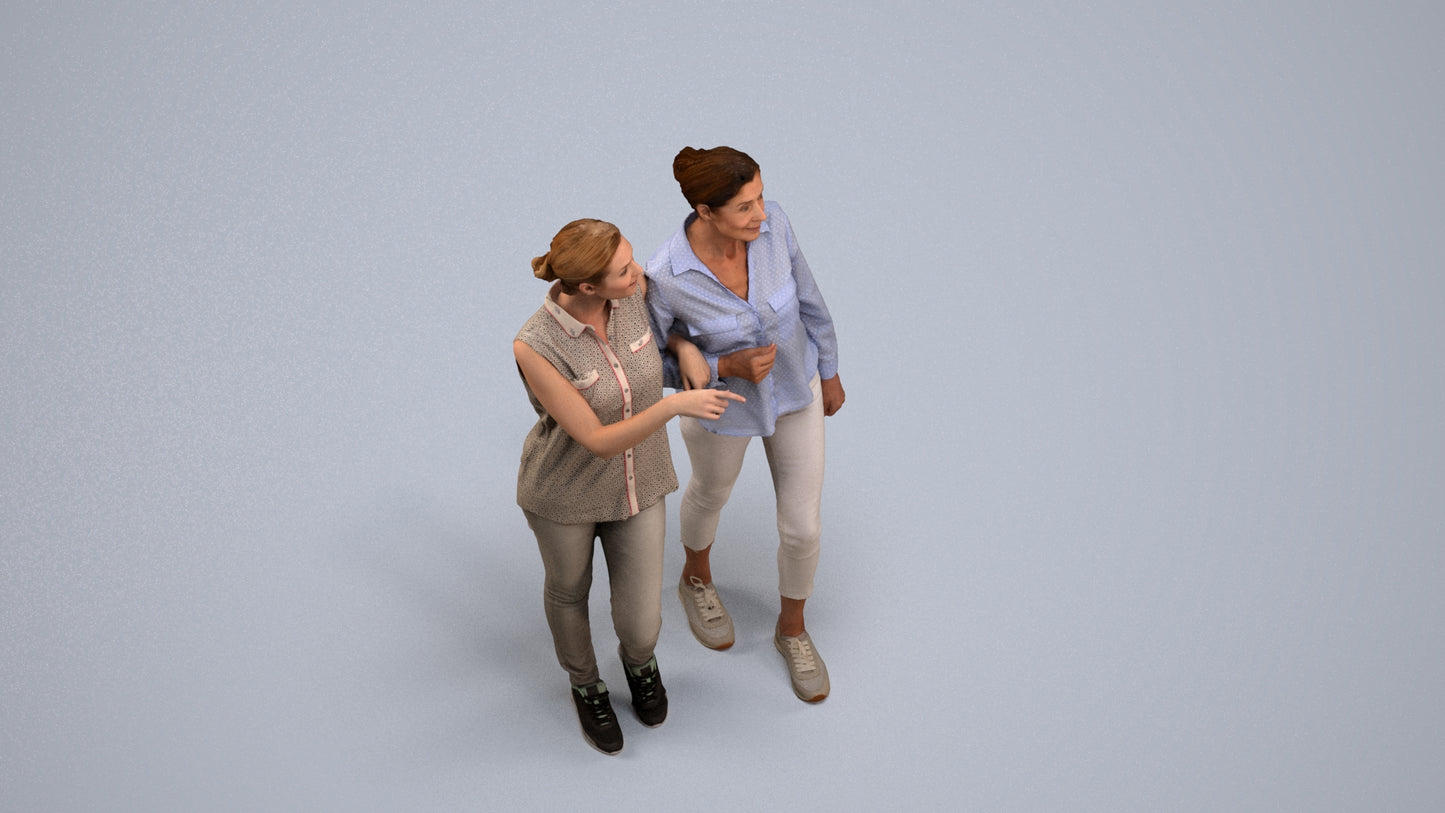3D human model woman casual couple, photogrammetry scanned person for archviz, back view render
