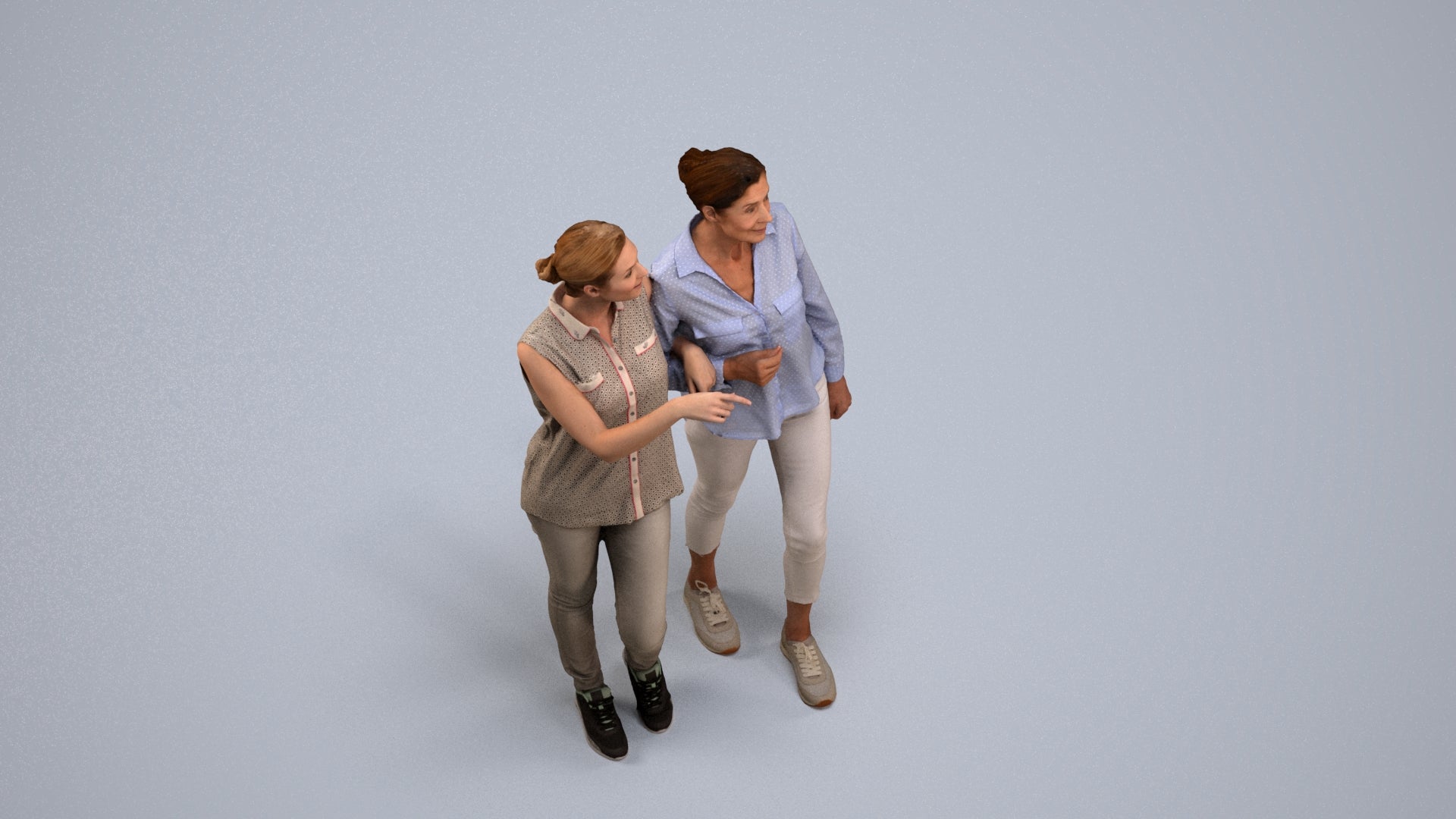 3D human model woman casual couple, photogrammetry scanned person for archviz, back view render