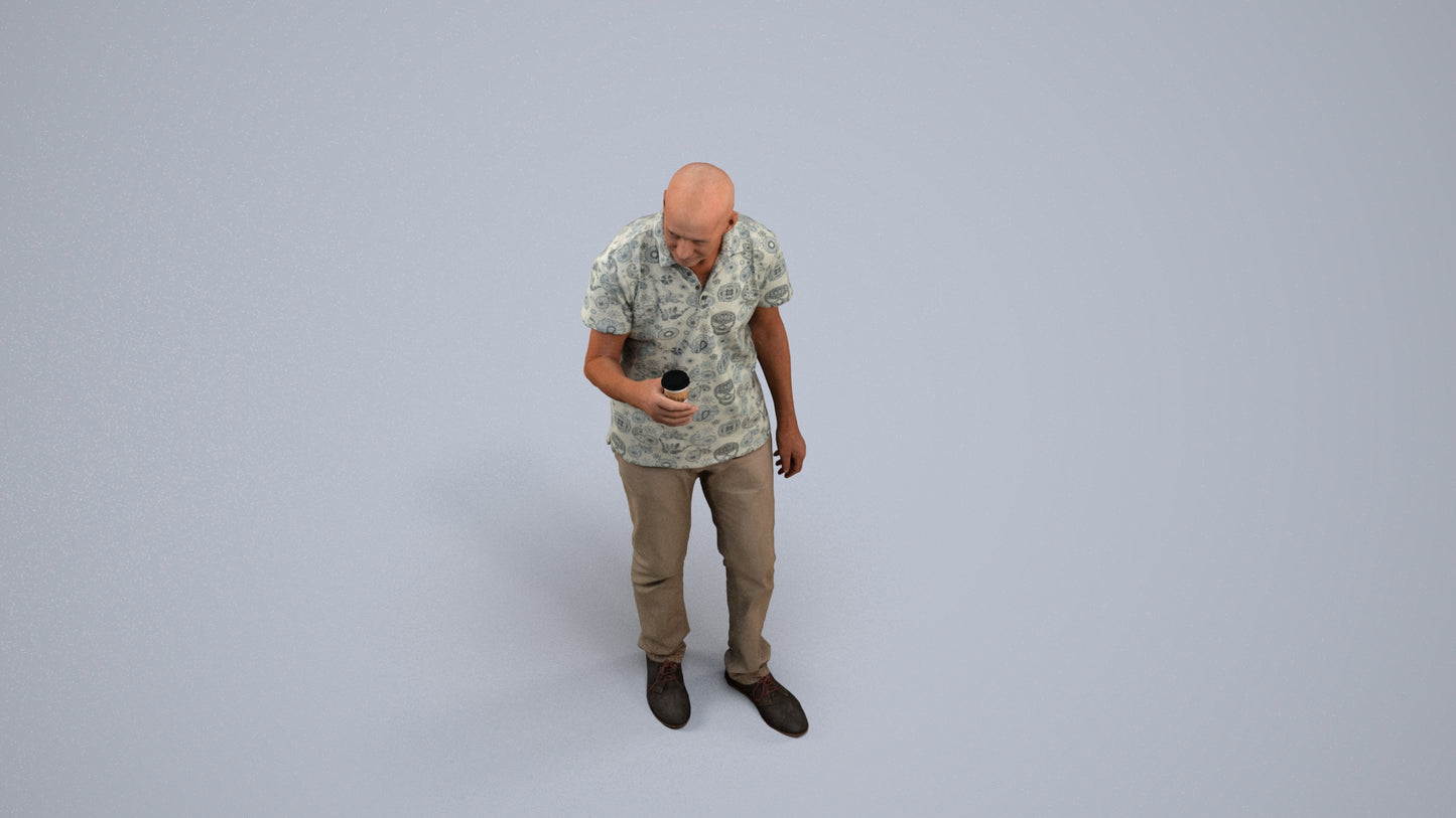 3D scanned senior man standing casual, photorealistic archviz people for Enscape and SketchUp, back view render