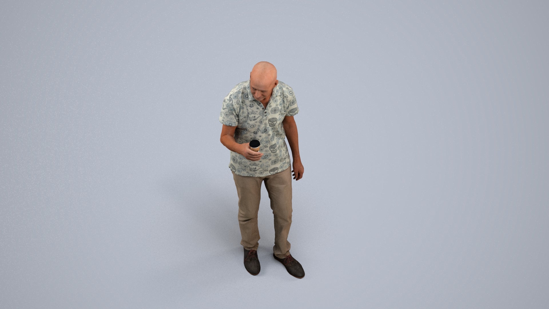 3D scanned senior man standing casual, photorealistic archviz people for Enscape and SketchUp, back view render