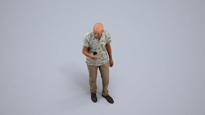 3D scanned senior man standing casual, photorealistic archviz people for Enscape and SketchUp, back view render