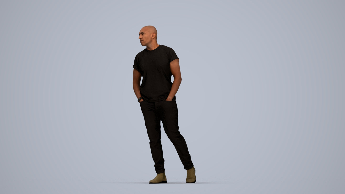 3D scanned man walking casual, photorealistic archviz people for Enscape and SketchUp, top-down view render