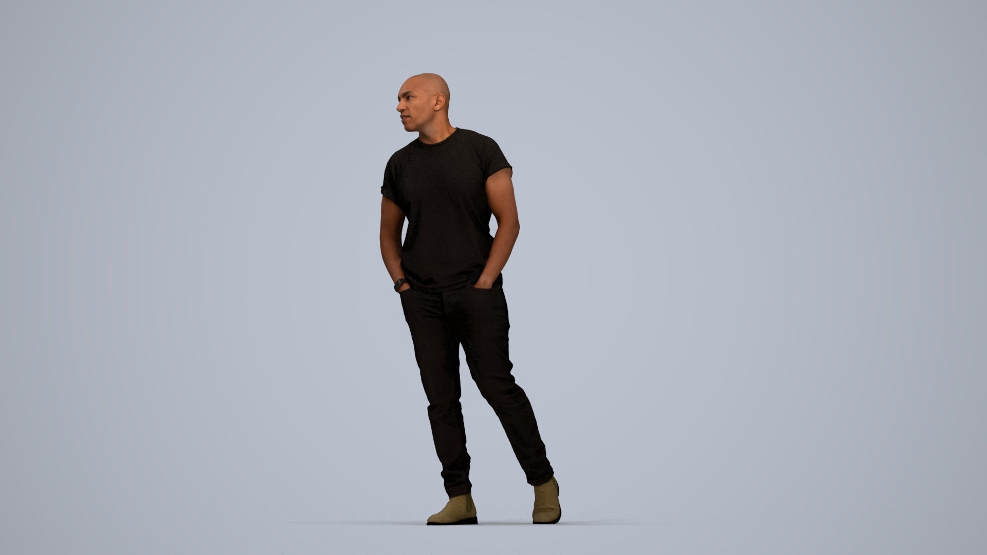 3D scanned man walking casual, photorealistic archviz people for Enscape and SketchUp, top-down view render