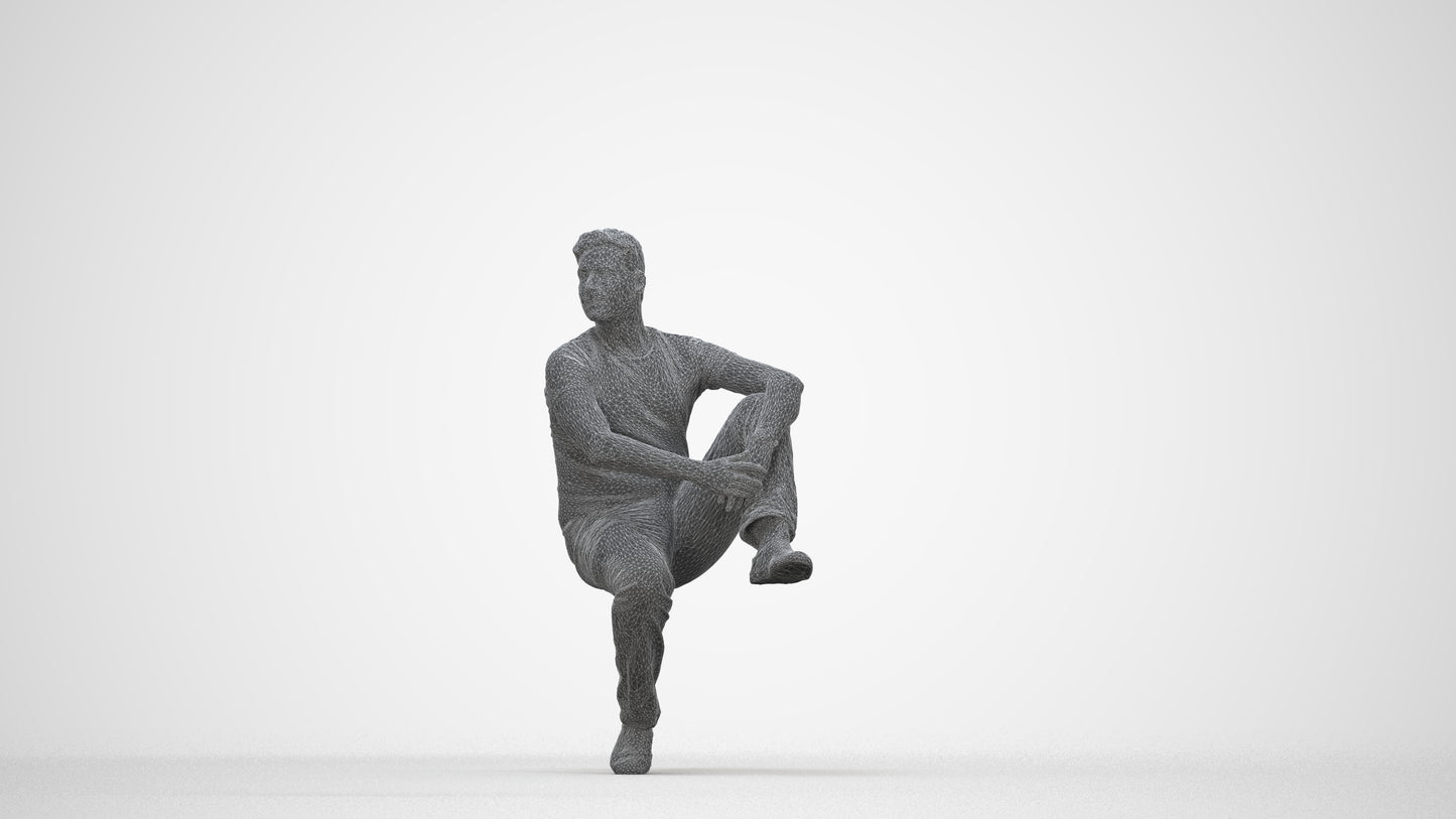 realistic 3D man casual sitting, scanned archviz people for Blender and 3ds Max, wireframe back view
