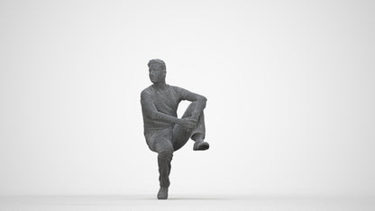 realistic 3D man casual sitting, scanned archviz people for Blender and 3ds Max, wireframe back view