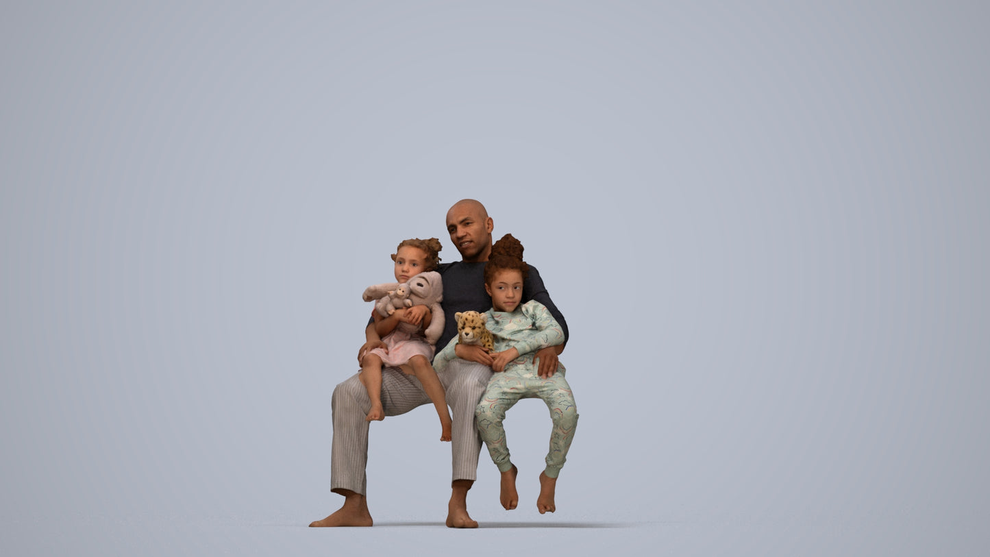 realistic 3D people girl kids, render-ready for V-Ray and Corona, FBX OBJ, top-down view render