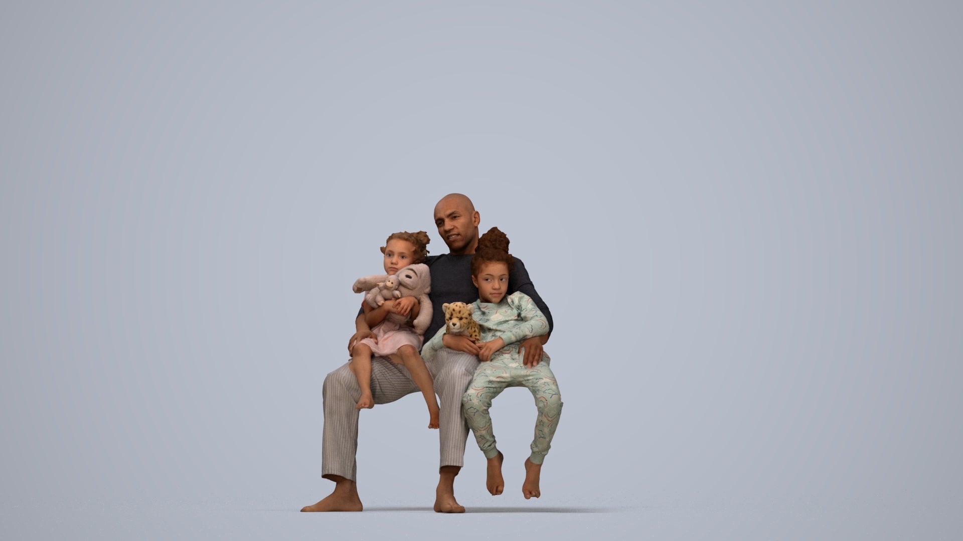 realistic 3D people girl kids, render-ready for V-Ray and Corona, FBX OBJ, top-down view render