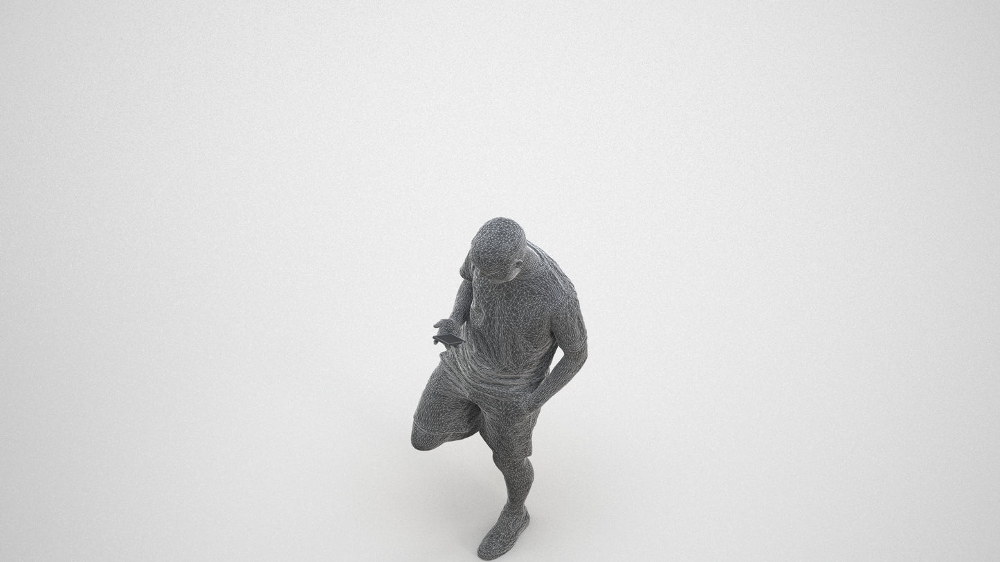 photogrammetry 3D man casual walking, realistic human model archviz FBX, wireframe three-quarter view