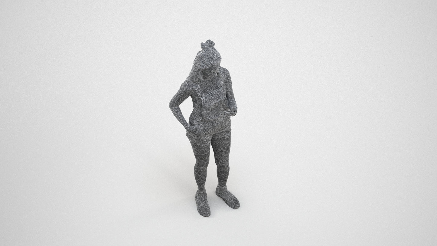 realistic 3D people woman casual standing, render-ready for V-Ray and Corona, FBX OBJ, wireframe three-quarter view