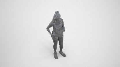realistic 3D people woman casual standing, render-ready for V-Ray and Corona, FBX OBJ, wireframe three-quarter view