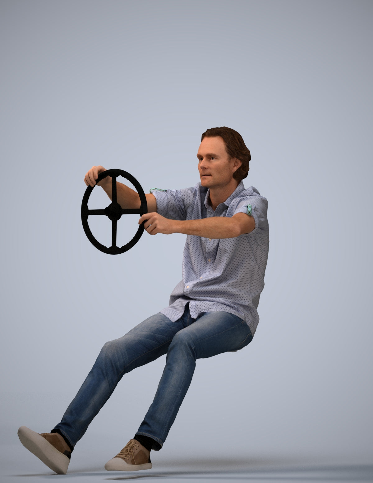 realistic 3D man casual driving, scanned archviz people for Blender and 3ds Max