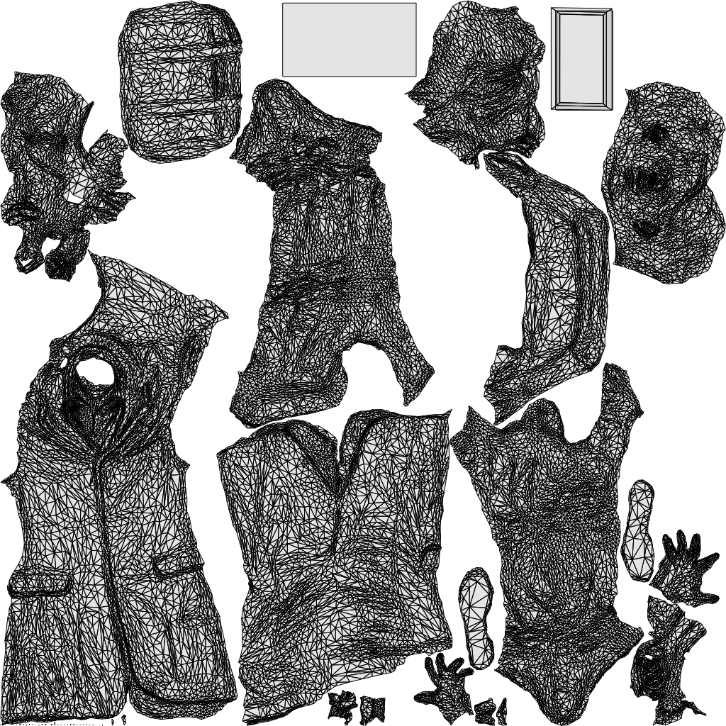 scanned 3D man business standing, photogrammetry people for Enscape and V-Ray, wireframe top-down view