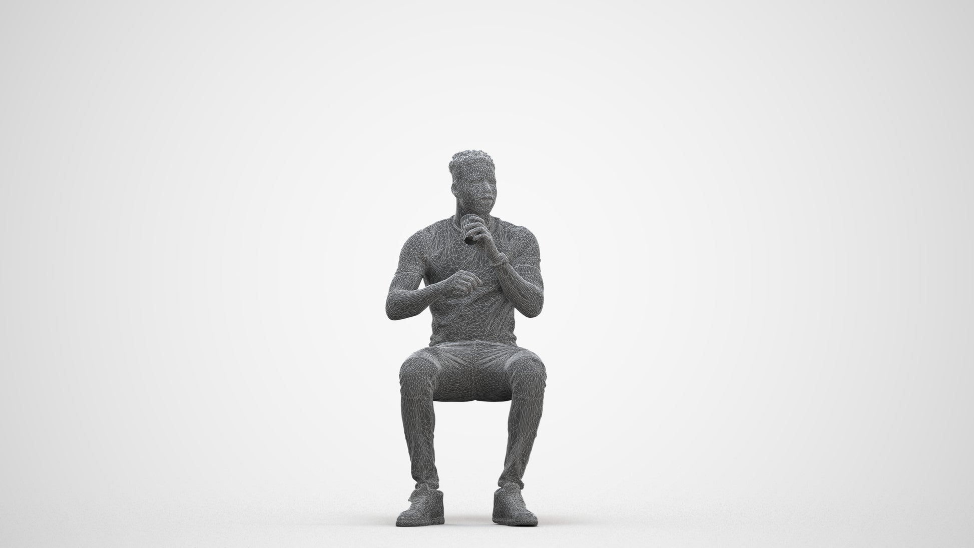 3D human model man casual business, photogrammetry scanned person for archviz, three-quarter front view render