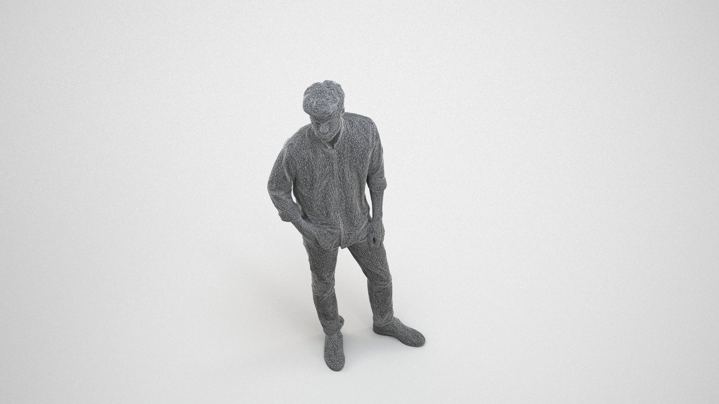 photogrammetry 3D man casual standing, realistic human model archviz FBX, wireframe three-quarter view