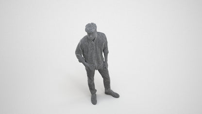 photogrammetry 3D man casual standing, realistic human model archviz FBX, wireframe three-quarter view