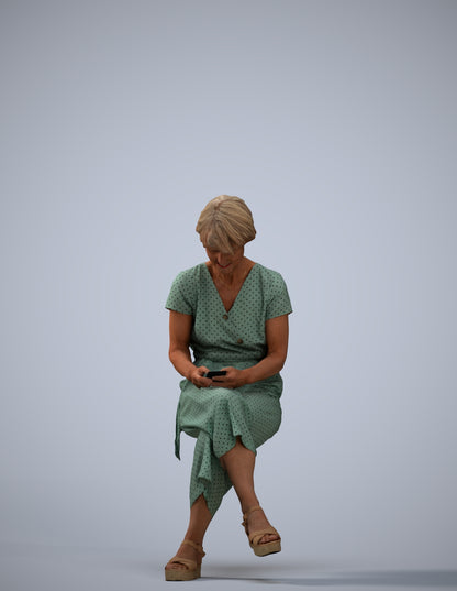 photogrammetry 3D senior woman casual sitting, realistic human model archviz FBX