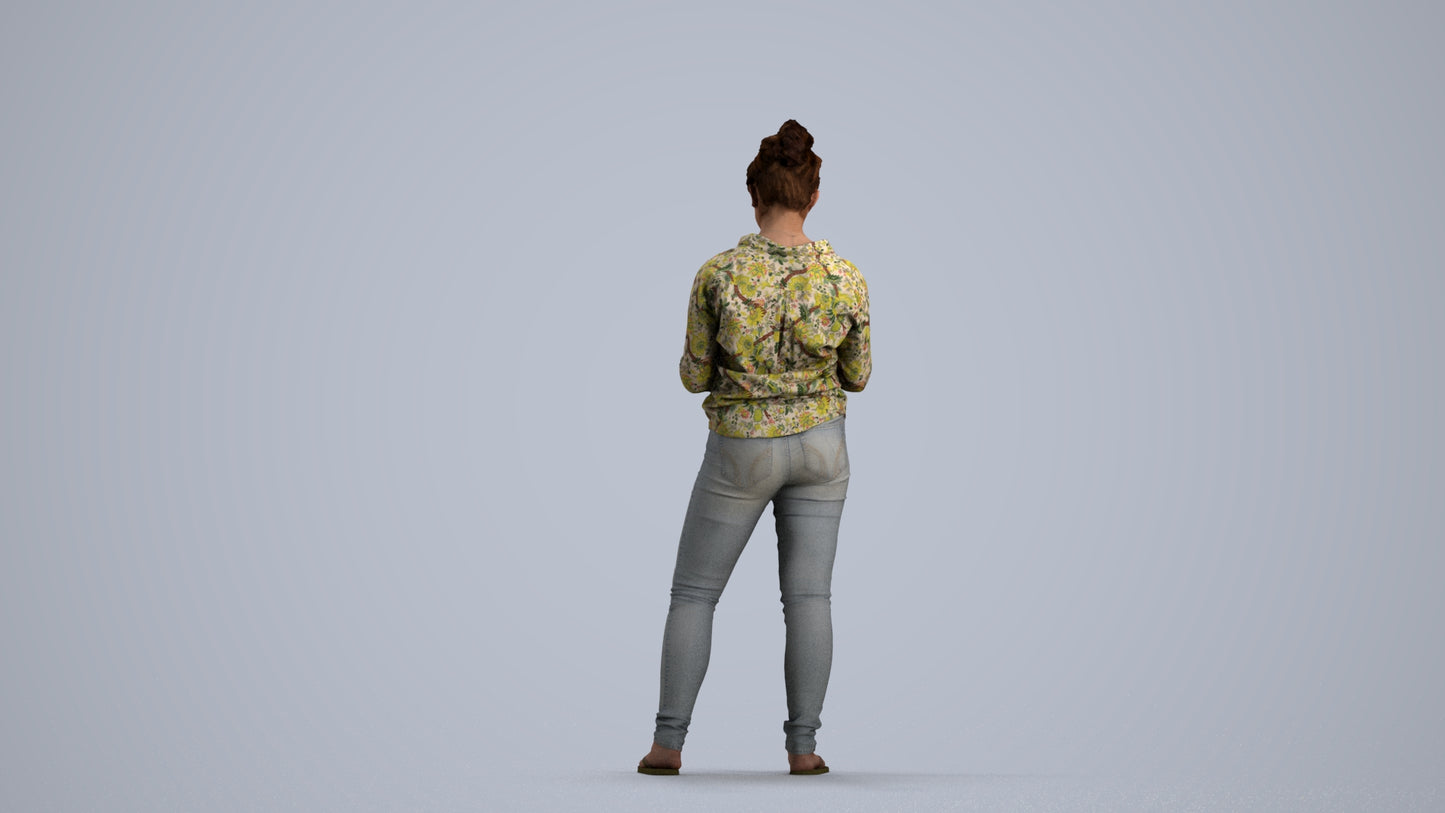 3D scanned woman standing casual, photorealistic archviz people for Enscape and SketchUp, front view render