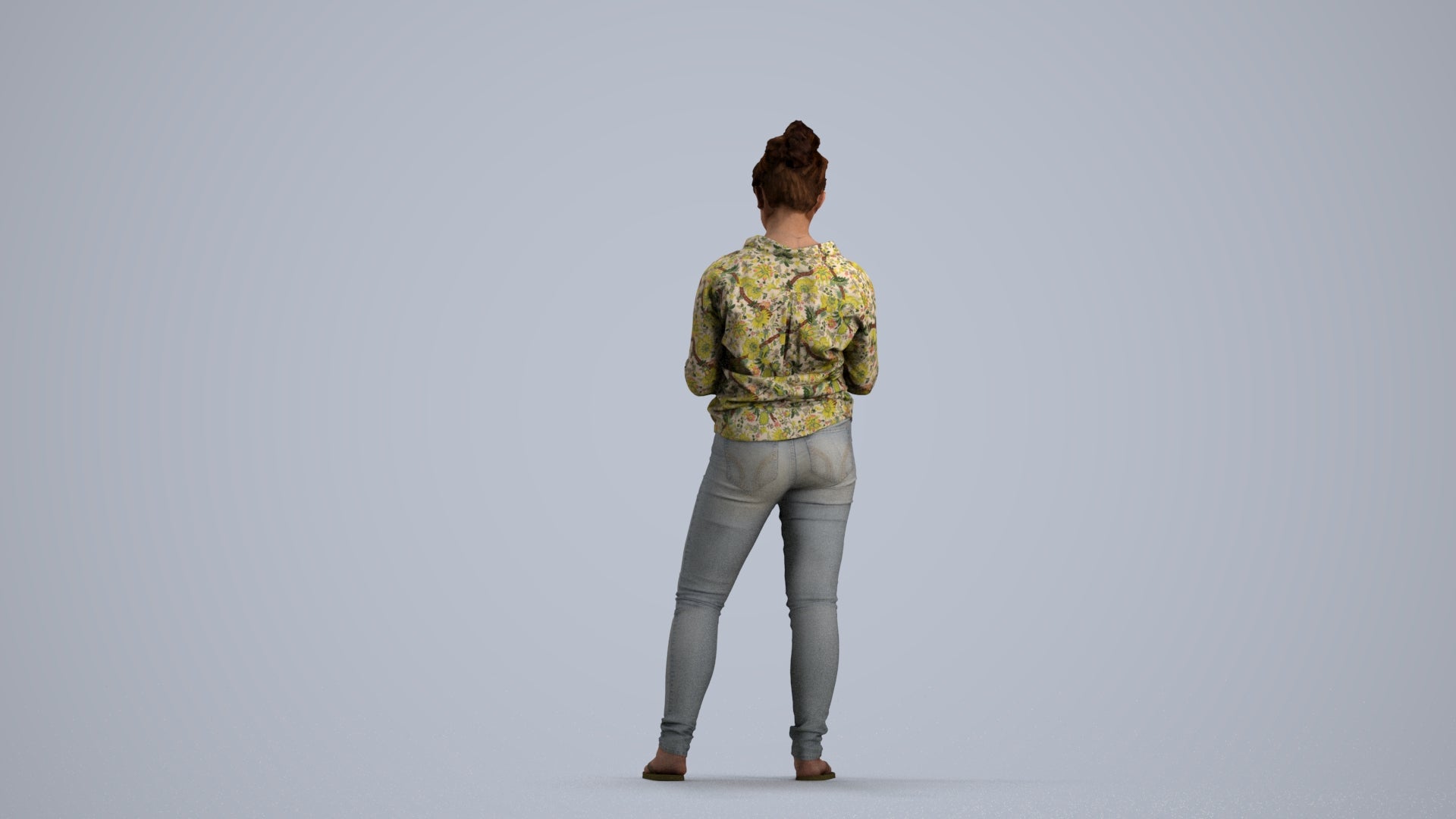 3D scanned woman standing casual, photorealistic archviz people for Enscape and SketchUp, front view render