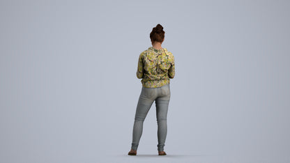 3D scanned woman standing casual, photorealistic archviz people for Enscape and SketchUp, front view render