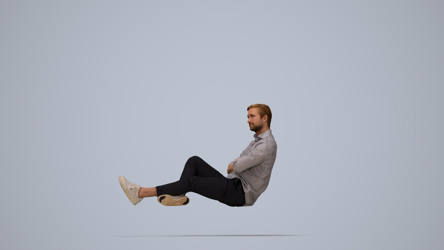 realistic 3D human man casual sitting, archviz people FBX OBJ for Blender, top-down view render