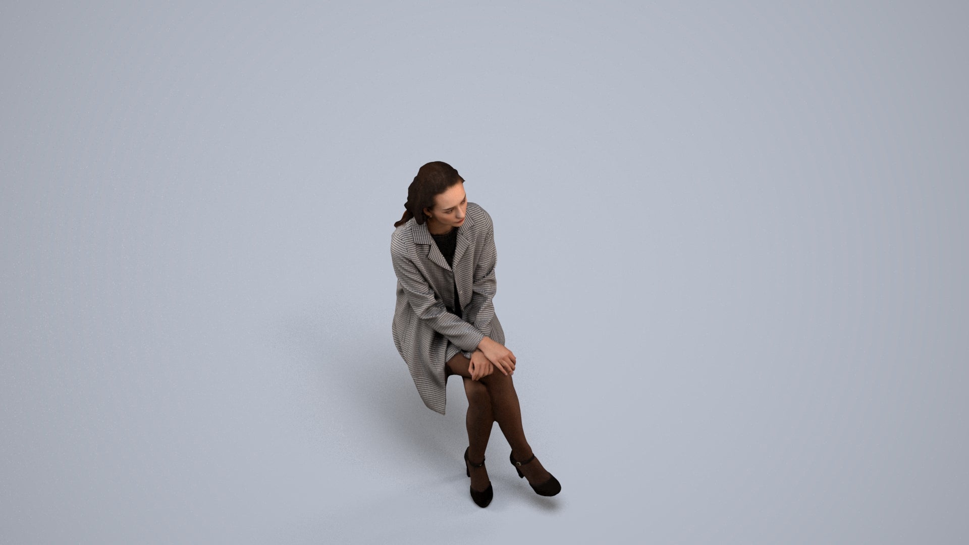 photogrammetry 3D woman business sitting, realistic human model archviz FBX, back view render