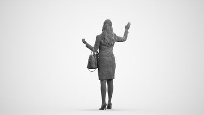 3D human model woman business standing, photogrammetry scanned person for archviz, wireframe front view