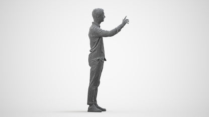 3D human model man casual standing, photogrammetry scanned person for archviz, wireframe side view