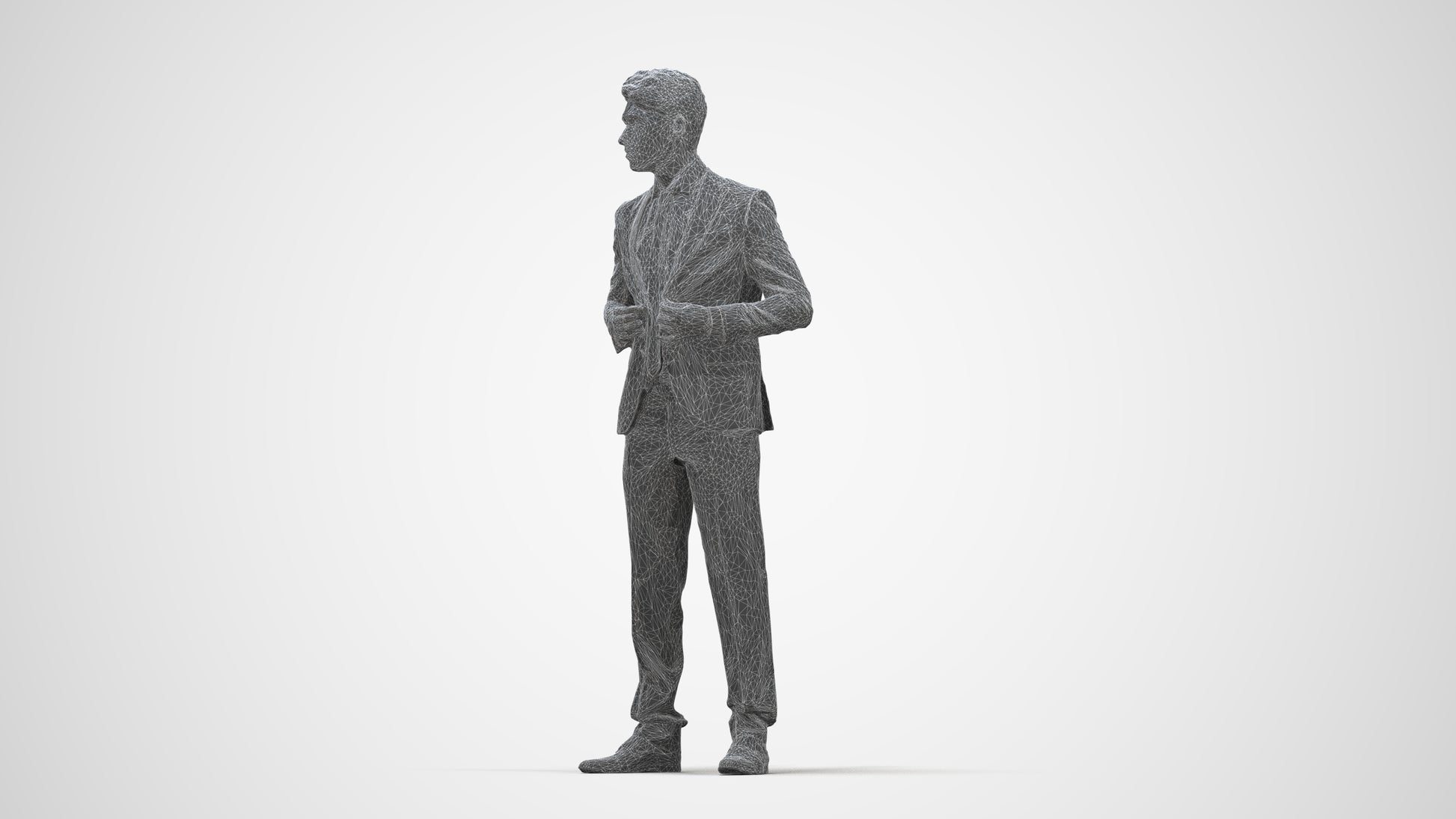 realistic 3D people man business, render-ready for V-Ray and Corona, FBX OBJ, wireframe back view