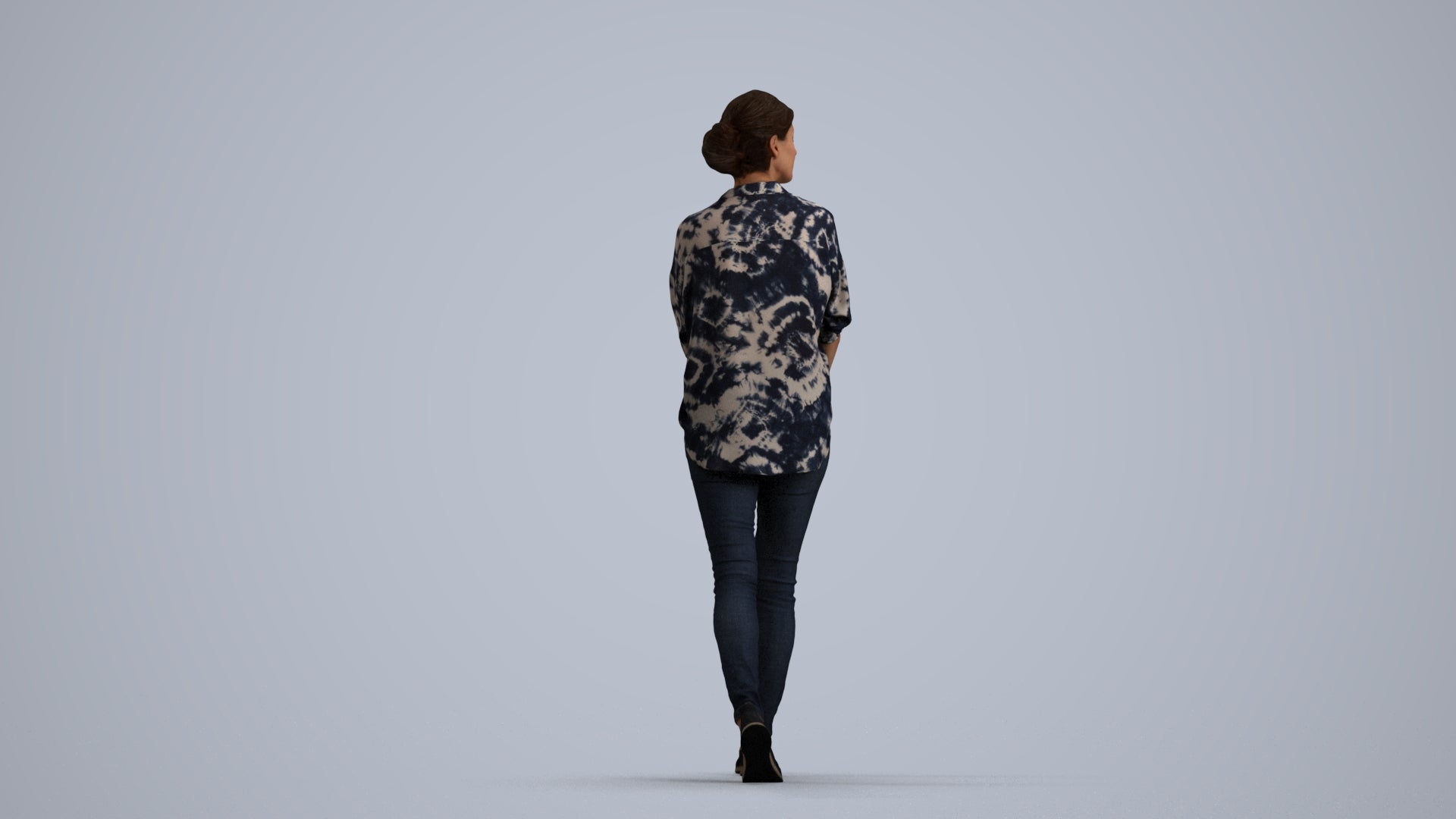 3D people model woman casual walking, scanned human for 3ds Max rendering, front view render