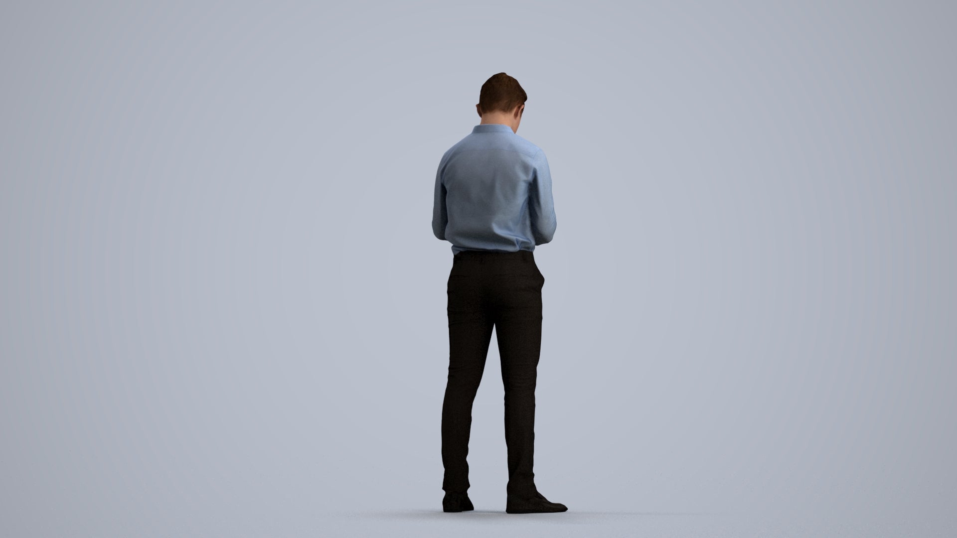 3D human model boy business kids, photogrammetry scanned person for archviz, front view render