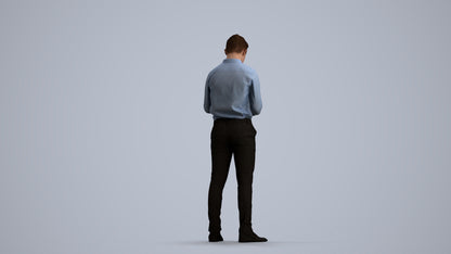3D human model boy business kids, photogrammetry scanned person for archviz, front view render
