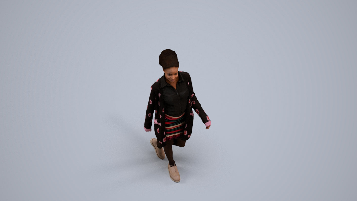 3D scanned woman walking casual, photorealistic archviz people for Enscape and SketchUp, back view render