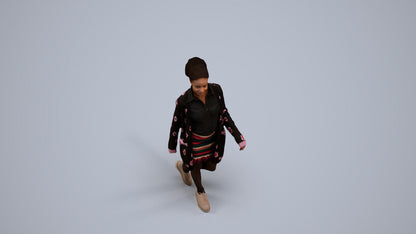 3D scanned woman walking casual, photorealistic archviz people for Enscape and SketchUp, back view render