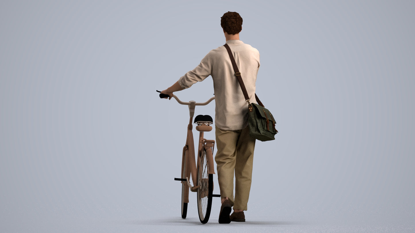scanned 3D man casual cycling, photogrammetry people for Enscape and V-Ray, front view render