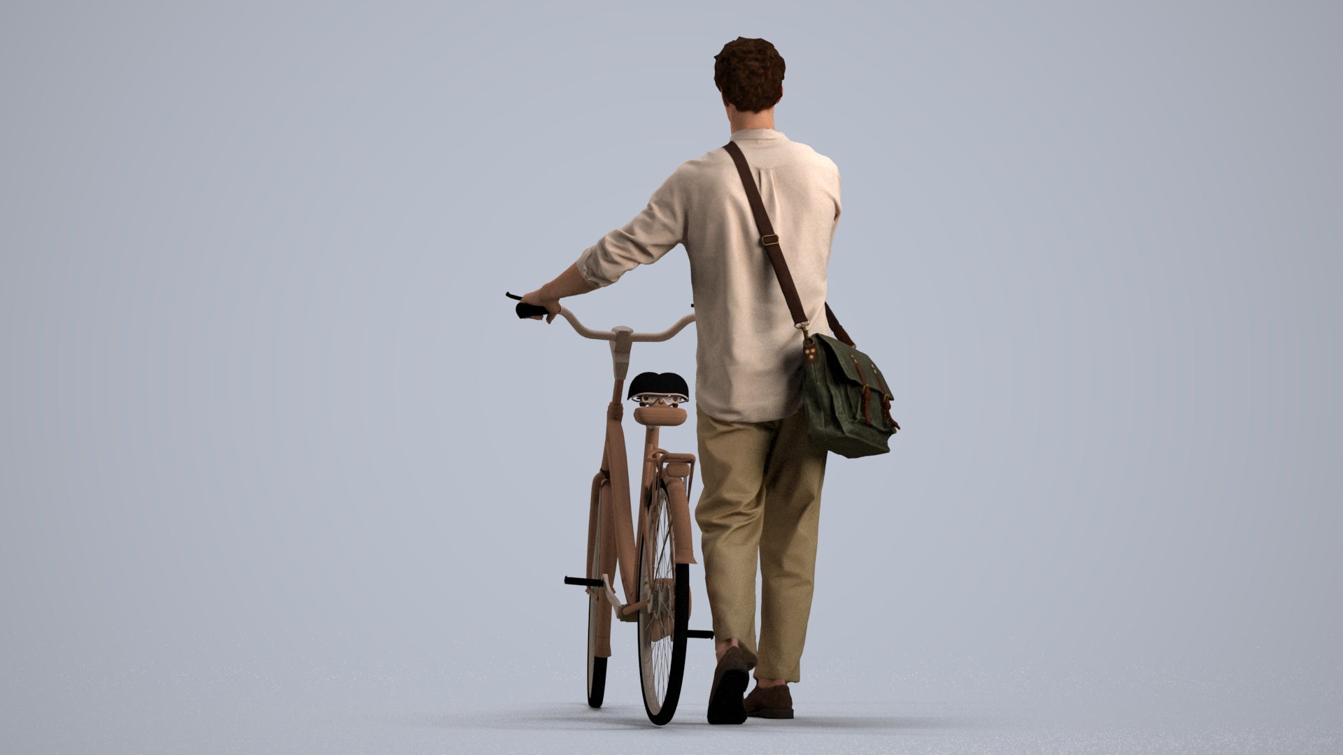 scanned 3D man casual cycling, photogrammetry people for Enscape and V-Ray, front view render