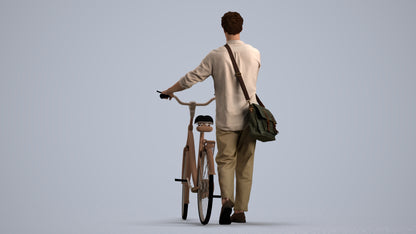 scanned 3D man casual cycling, photogrammetry people for Enscape and V-Ray, front view render