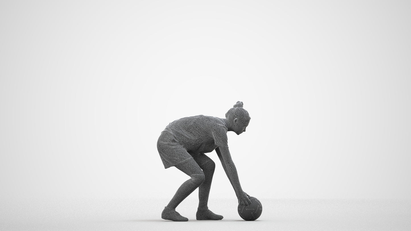 3D human model girl sport, photogrammetry scanned person for archviz, wireframe side view