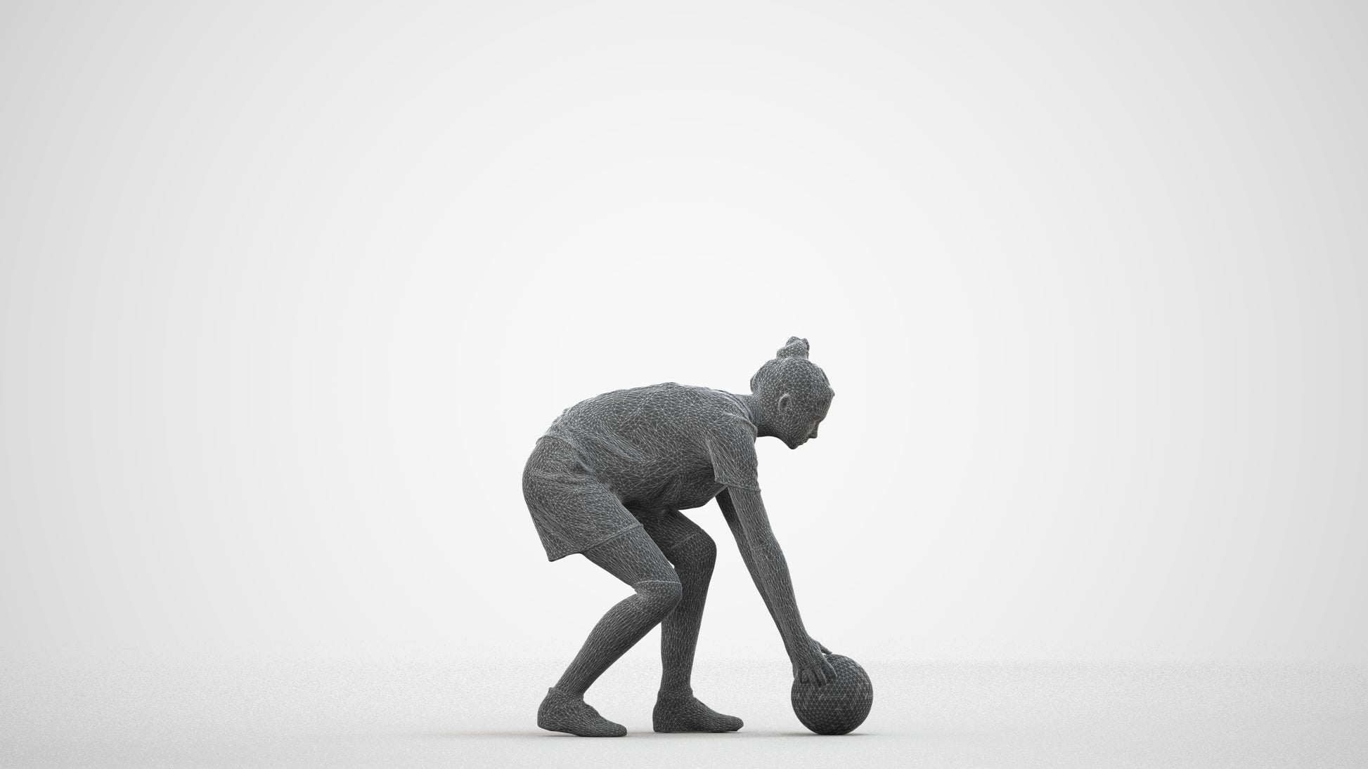 3D human model girl sport, photogrammetry scanned person for archviz, wireframe side view