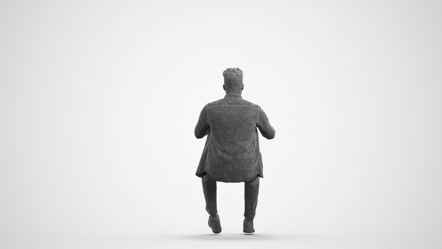 scanned 3D man casual driving, photogrammetry people for Enscape and V-Ray, wireframe front view
